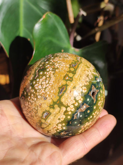 XXL 8 Brins de Jaspe Océan Orbiculé Jaune - Sphère de Pierre Précieuse Naturelle, Pierre de Guérison, Décoration, Cristal, Cadeau, Lui, Elle, Homme, Femme, Maison, Habitat, Énergie, Rare