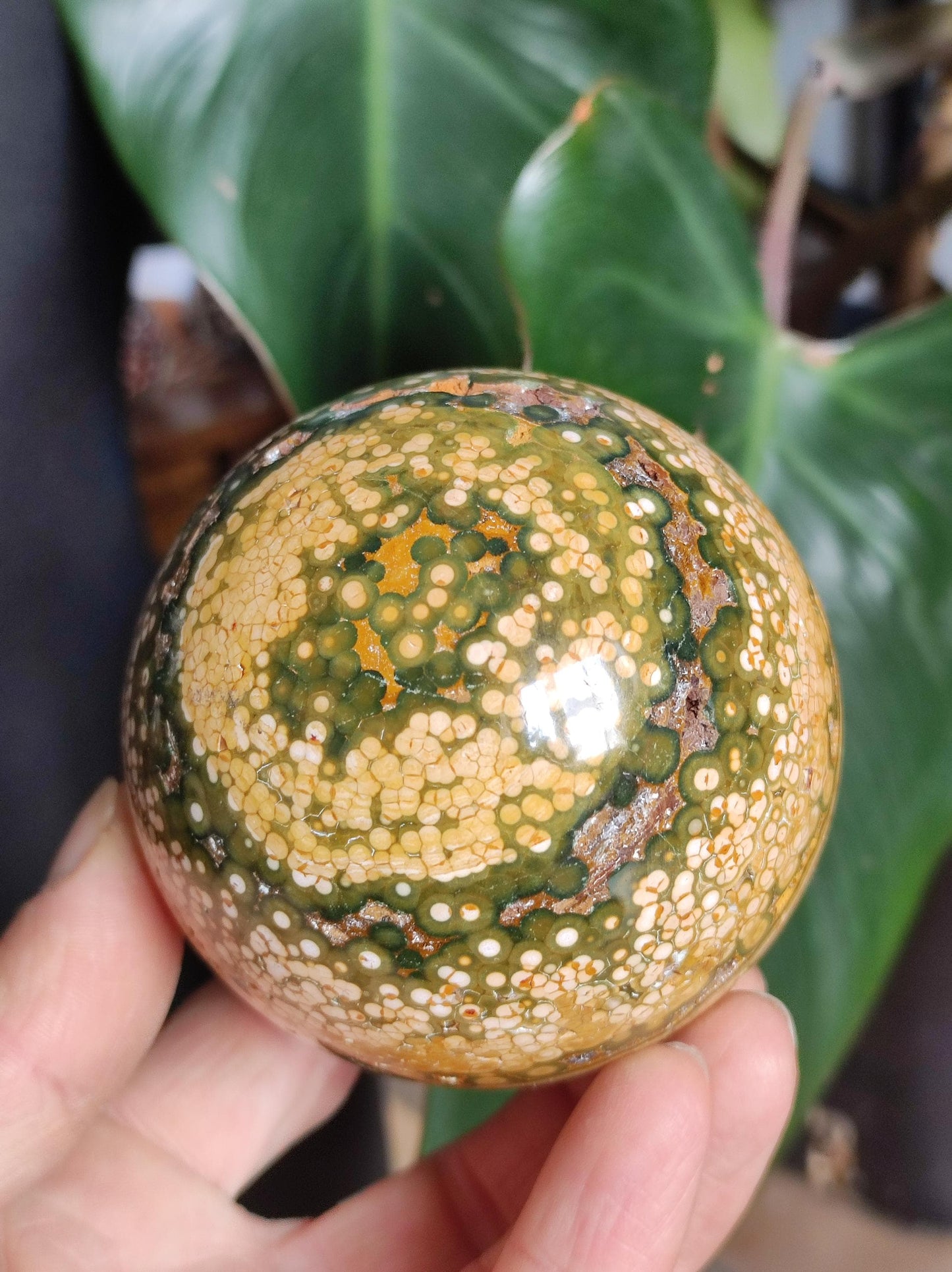 XXL 8 Brins de Jaspe Océan Orbiculé Jaune - Sphère de Pierre Précieuse Naturelle, Pierre de Guérison, Décoration, Cristal, Cadeau, Lui, Elle, Homme, Femme, Maison, Habitat, Énergie, Rare