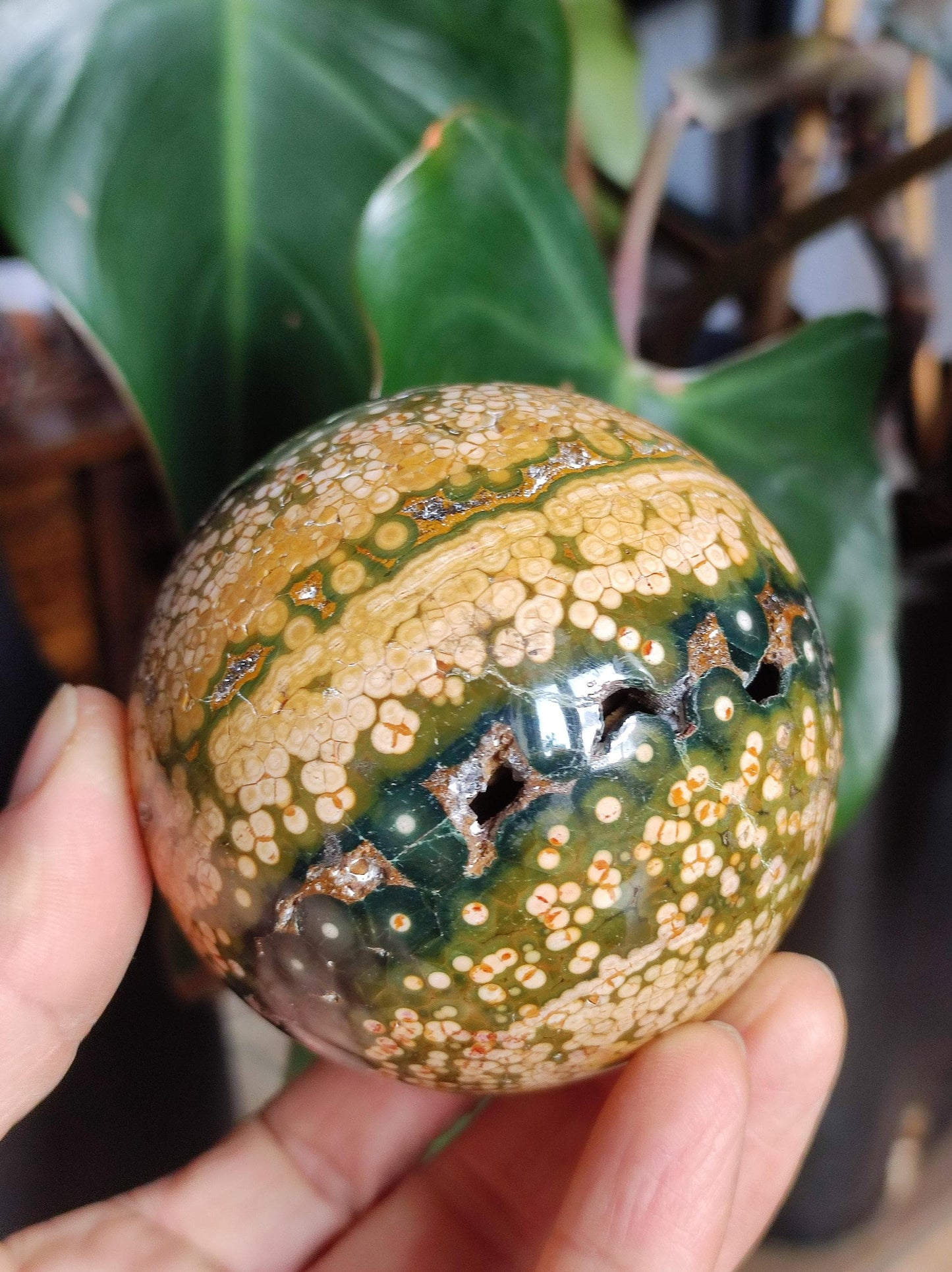 XXL 8 Brins de Jaspe Océan Orbiculé Jaune - Sphère de Pierre Précieuse Naturelle, Pierre de Guérison, Décoration, Cristal, Cadeau, Lui, Elle, Homme, Femme, Maison, Habitat, Énergie, Rare