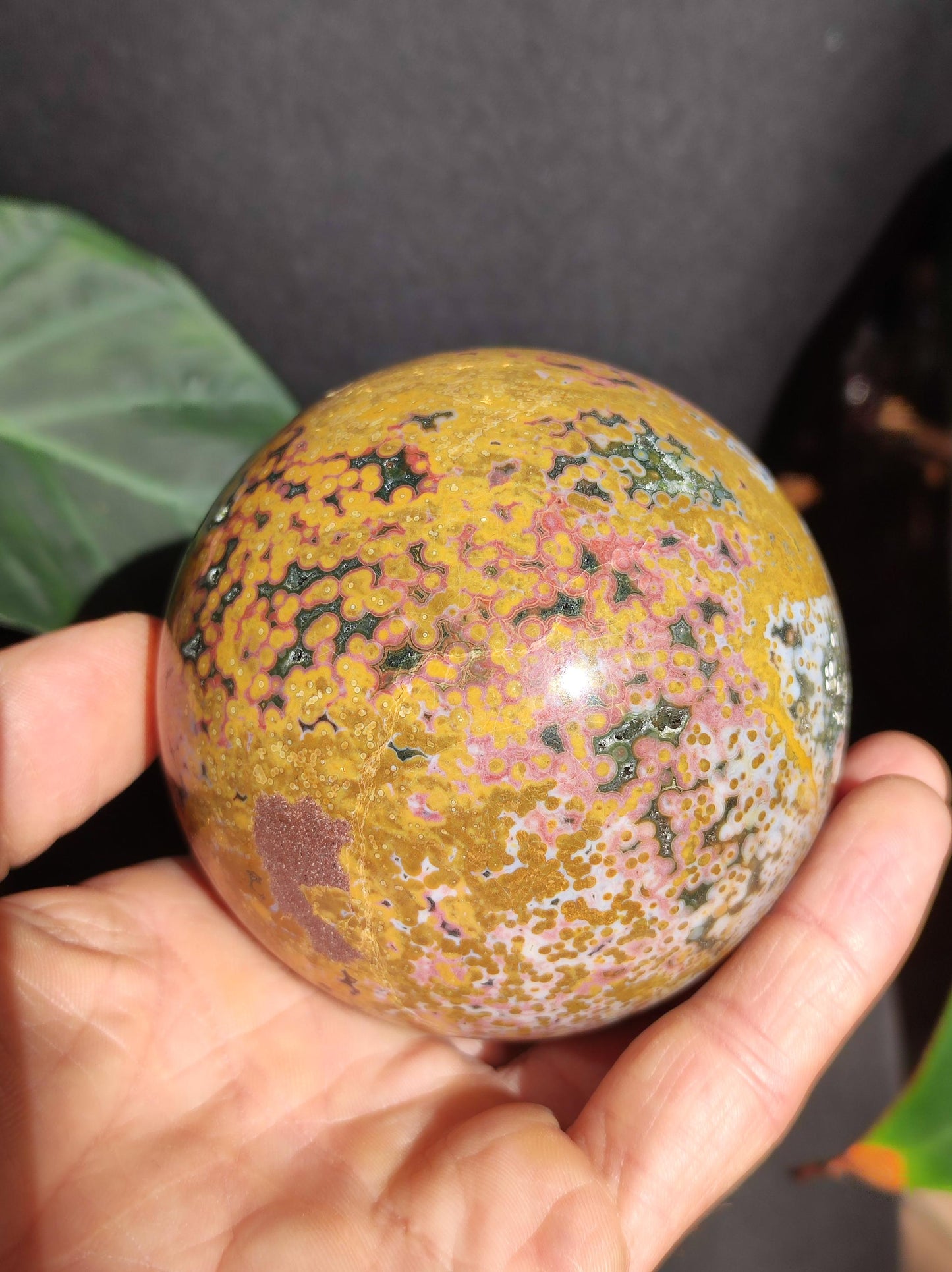 XXL 8 Brins de Jaspe Océan Orbiculé Jaune - Sphère de Pierre Précieuse Naturelle, Pierre de Guérison, Décoration, Cristal, Cadeau, Lui, Elle, Homme, Femme, Maison, Habitat, Énergie, Rare