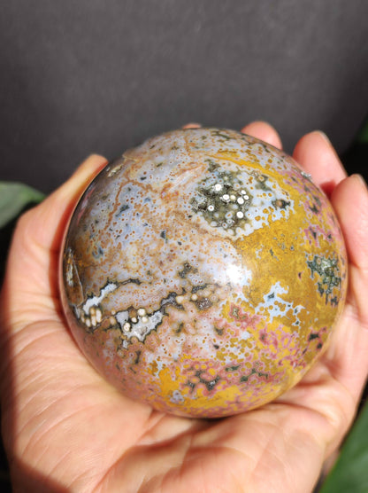 XXL 8 Brins de Jaspe Océan Orbiculé Jaune - Sphère de Pierre Précieuse Naturelle, Pierre de Guérison, Décoration, Cristal, Cadeau, Lui, Elle, Homme, Femme, Maison, Habitat, Énergie, Rare