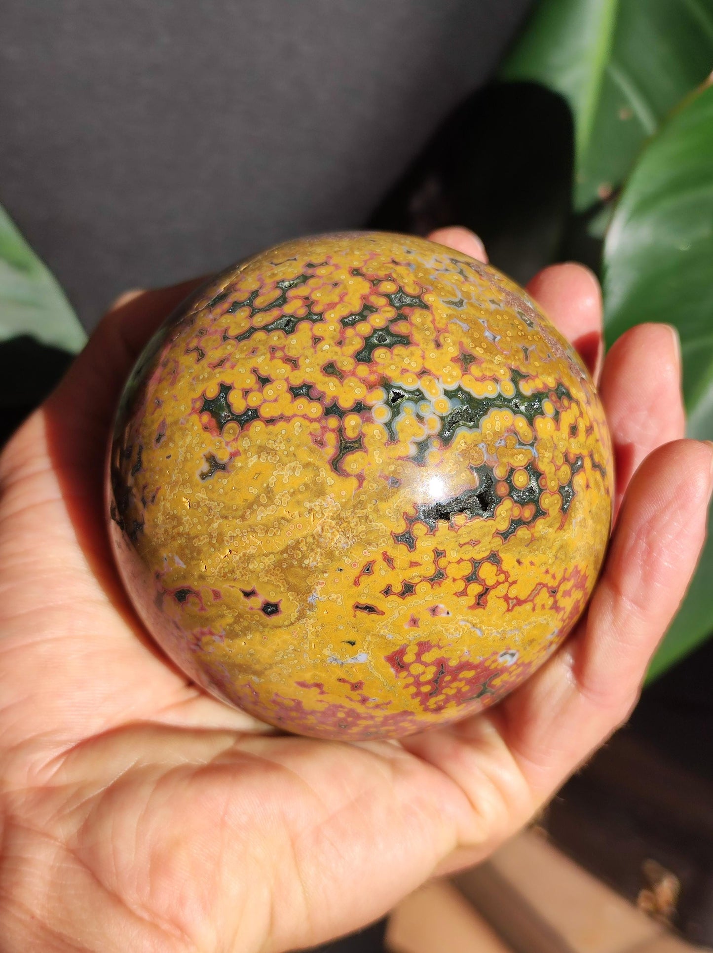 XXL 8 Brins de Jaspe Océan Orbiculé Jaune - Sphère de Pierre Précieuse Naturelle, Pierre de Guérison, Décoration, Cristal, Cadeau, Lui, Elle, Homme, Femme, Maison, Habitat, Énergie, Rare