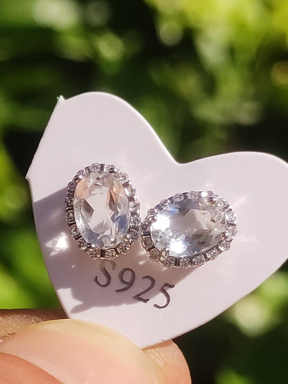 Clear Quarz / Bergkristall AAA - 925 Sterling Silber bunt Ohrstecker Ohrringe Edelstein Heilstein Energie Frau Geschenk Schmuck Edel Rarität
