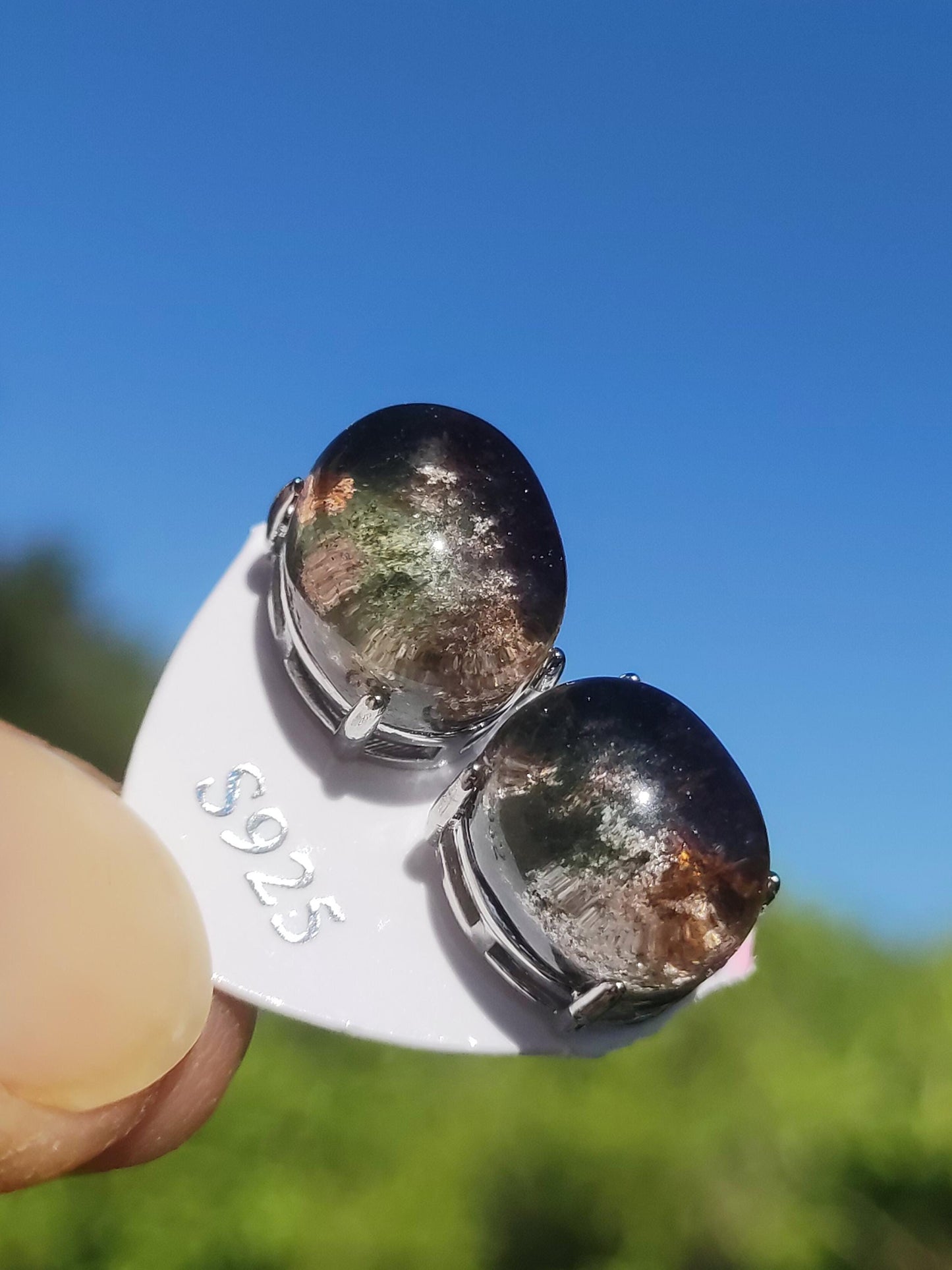 Garden Phantom Quartz AAA - 925 Sterling Silver Colorful Stud Earrings Gemstone Healing Stone Energy Women Gift Jewelry Precious Rarity