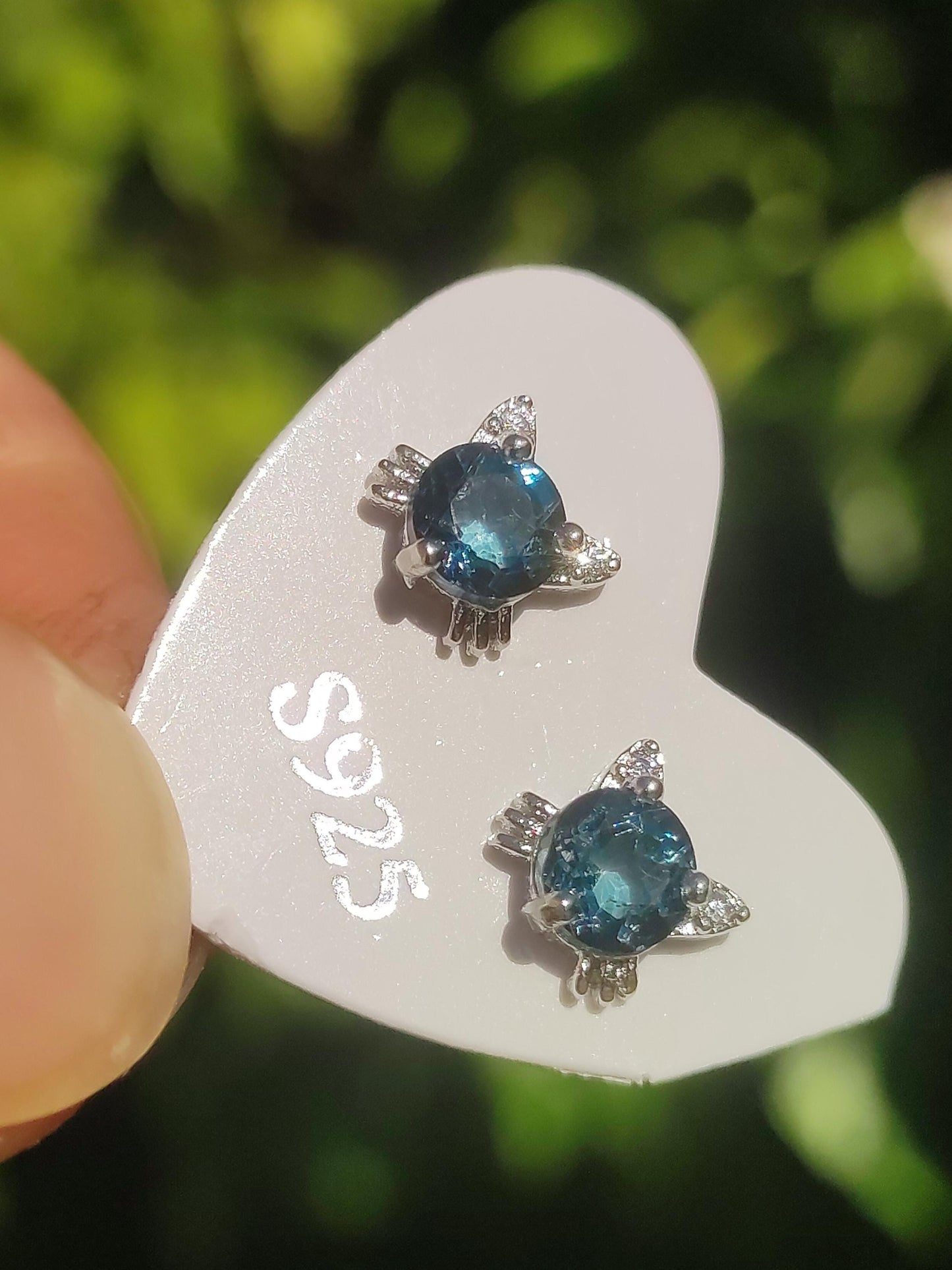 Topaze Topaze bleu foncé clous d'oreilles chats Cat 925 Argent Sterling AAA Rareté Bijoux Femme Boucles d'oreilles Pierre précieuse Pierre de guérison Cadeau Bijoux Edel