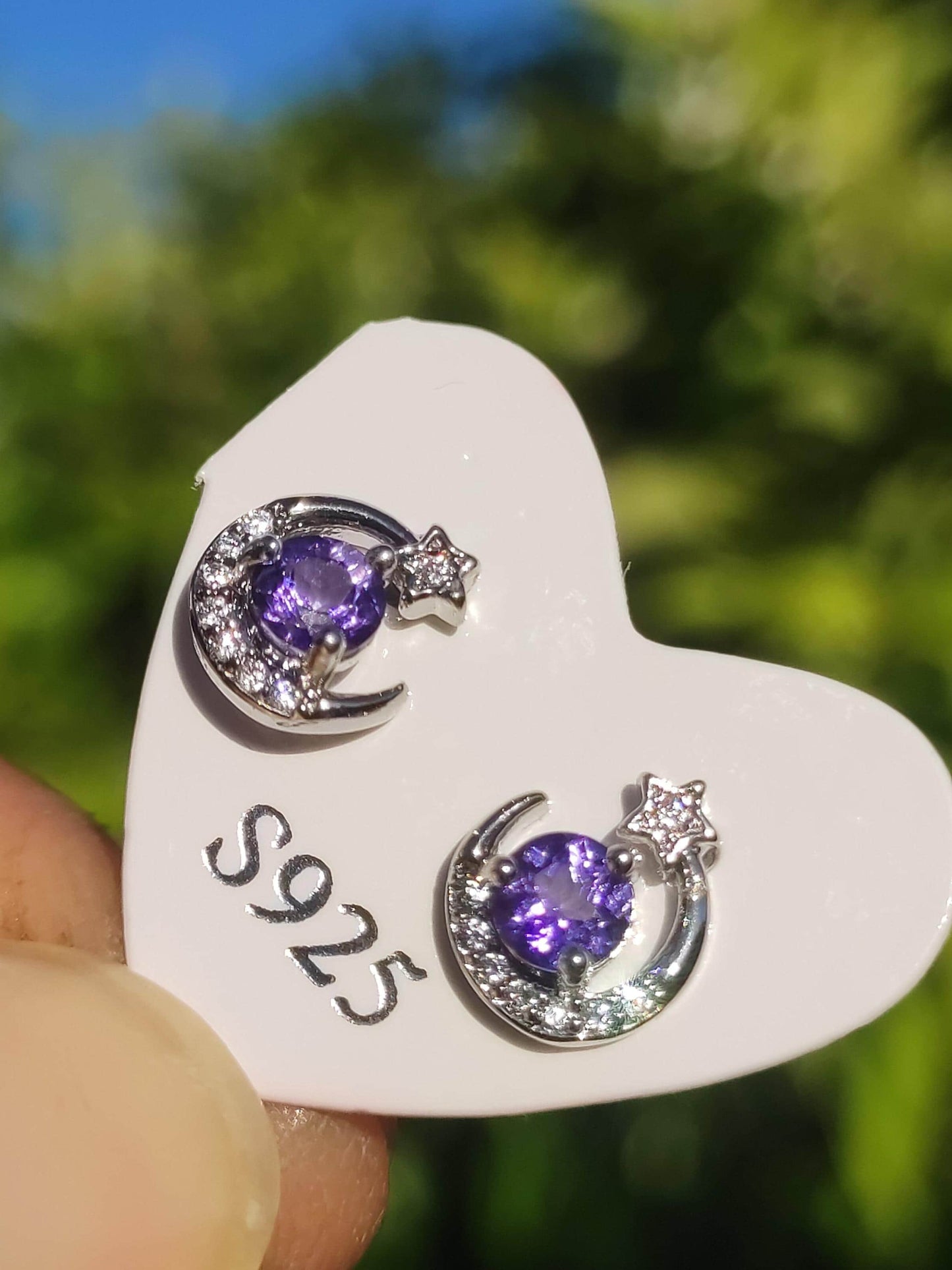 Boucles d'oreilles clous lune étoile en tanzanite bleue argent sterling 925 AAA rareté bijoux femme boucles d'oreilles pierre précieuse pierre de guérison cadeau bijoux précieux