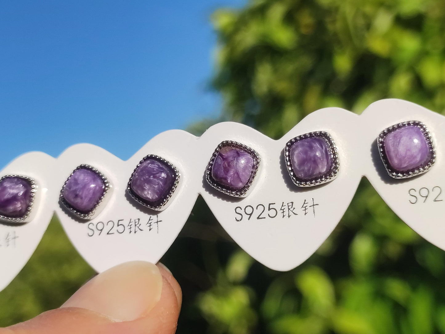 Charoit lila Ohrstecker 925 Sterling Silber AAA Rarität Schmuck Frau Ohrringe Edelstein Heilstein Geschenk Schmuck Edel Selten