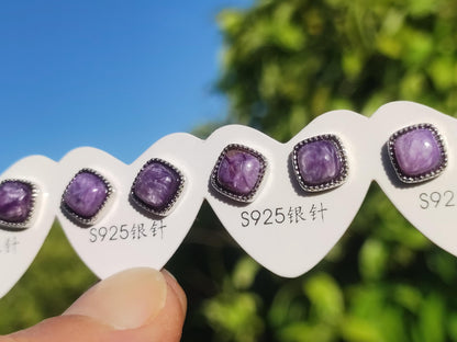 Charoit lila Ohrstecker 925 Sterling Silber AAA Rarität Schmuck Frau Ohrringe Edelstein Heilstein Geschenk Schmuck Edel Selten