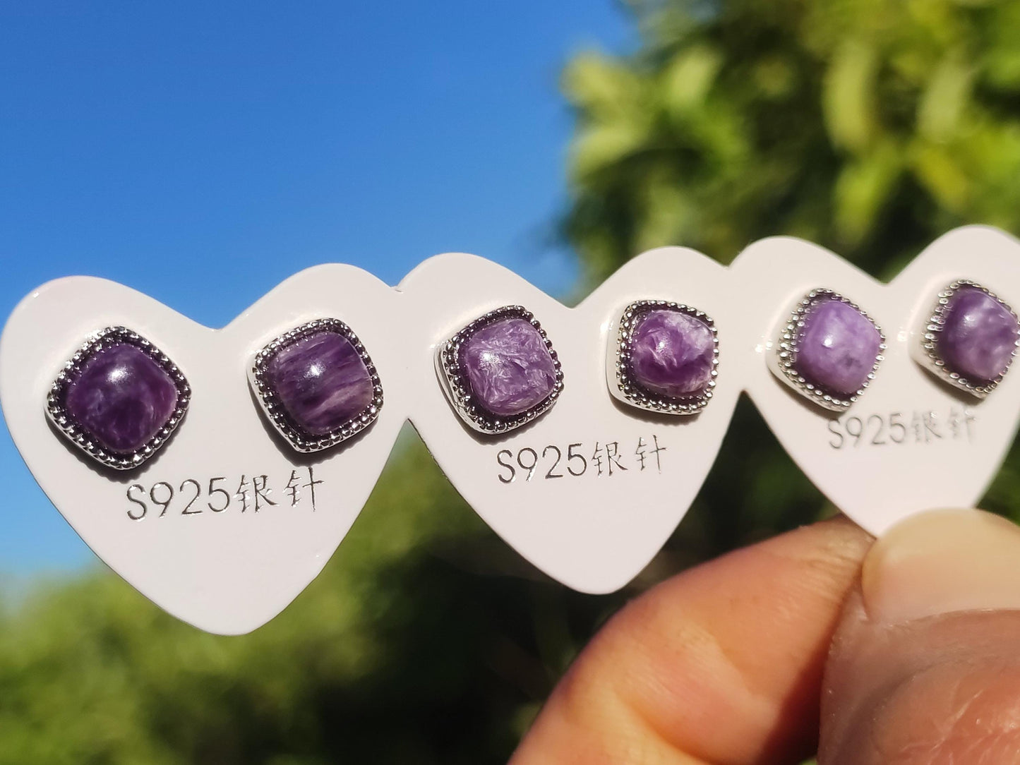 Charoit lila Ohrstecker 925 Sterling Silber AAA Rarität Schmuck Frau Ohrringe Edelstein Heilstein Geschenk Schmuck Edel Selten