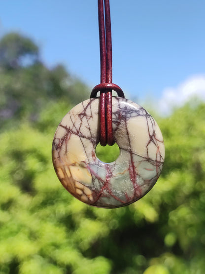 Picasso Jaspis 30mm Donut Edelstein Kette HIPPIE GOA Boho Ethno Nature Donut Schutzsymbol Heilstein Sammler Unikat Mann Frau Er Sie Geschenk