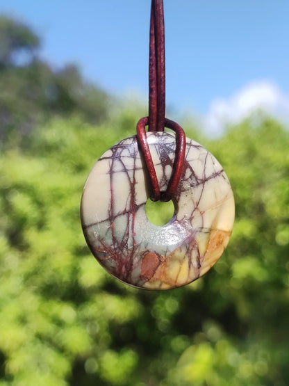 Picasso Jaspis 30mm Donut Edelstein Kette HIPPIE GOA Boho Ethno Nature Donut Schutzsymbol Heilstein Sammler Unikat Mann Frau Er Sie Geschenk