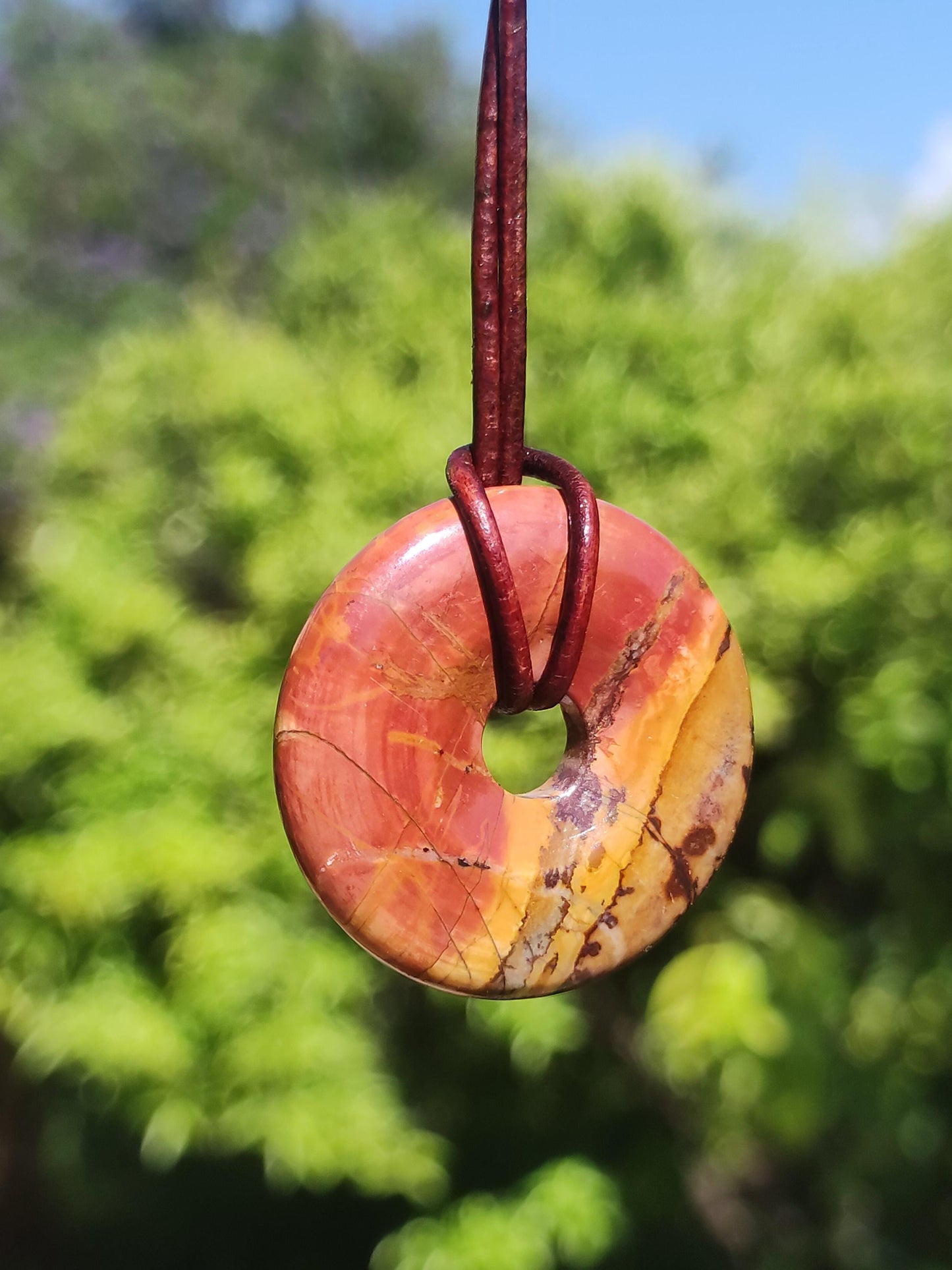 Picasso Jaspis 30mm Donut Edelstein Kette HIPPIE GOA Boho Ethno Nature Donut Schutzsymbol Heilstein Sammler Unikat Mann Frau Er Sie Geschenk