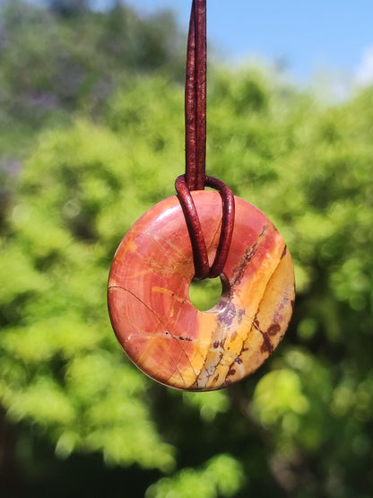 Picasso Jaspis 30mm Donut Edelstein Kette HIPPIE GOA Boho Ethno Nature Donut Schutzsymbol Heilstein Sammler Unikat Mann Frau Er Sie Geschenk