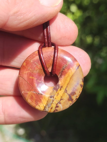 Picasso Jaspis 30mm Donut Edelstein Kette HIPPIE GOA Boho Ethno Nature Donut Schutzsymbol Heilstein Sammler Unikat Mann Frau Er Sie Geschenk