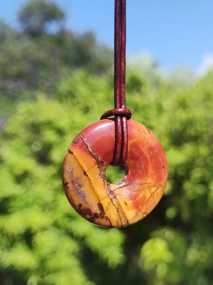 Picasso Jaspis 30mm Donut Edelstein Kette HIPPIE GOA Boho Ethno Nature Donut Schutzsymbol Heilstein Sammler Unikat Mann Frau Er Sie Geschenk