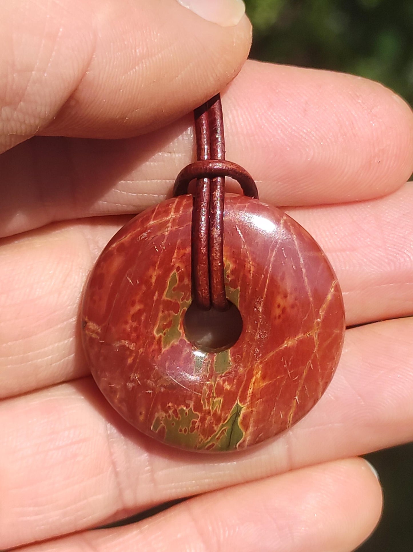 Picasso Jaspis 30mm Donut Edelstein Kette HIPPIE GOA Boho Ethno Nature Donut Schutzsymbol Heilstein Sammler Unikat Mann Frau Er Sie Geschenk