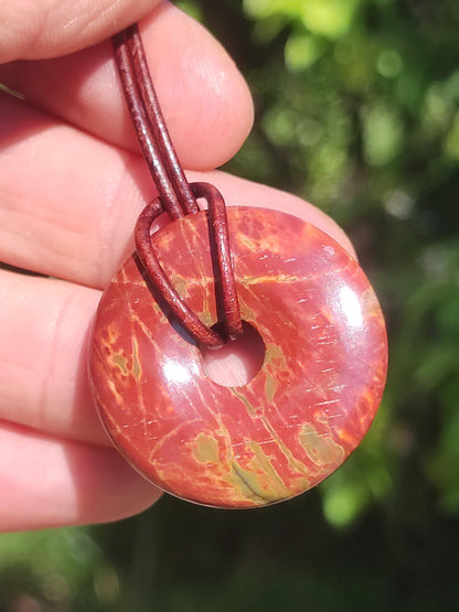 Picasso Jaspis 30mm Donut Edelstein Kette HIPPIE GOA Boho Ethno Nature Donut Schutzsymbol Heilstein Sammler Unikat Mann Frau Er Sie Geschenk