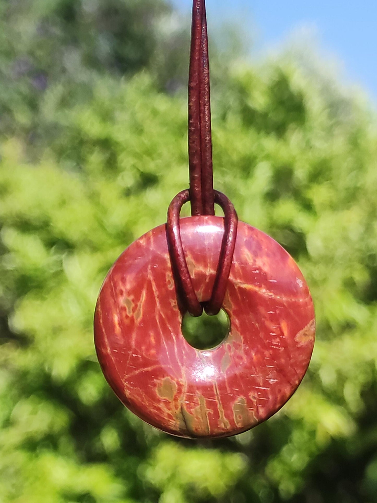 Picasso Jaspis 30mm Donut Edelstein Kette HIPPIE GOA Boho Ethno Nature Donut Schutzsymbol Heilstein Sammler Unikat Mann Frau Er Sie Geschenk