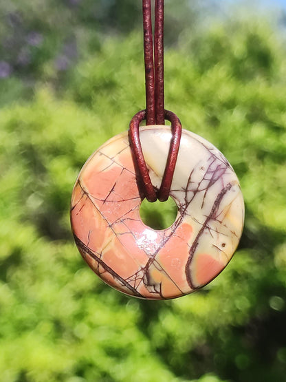 Picasso Jaspis 30mm Donut Edelstein Kette HIPPIE GOA Boho Ethno Nature Donut Schutzsymbol Heilstein Sammler Unikat Mann Frau Er Sie Geschenk
