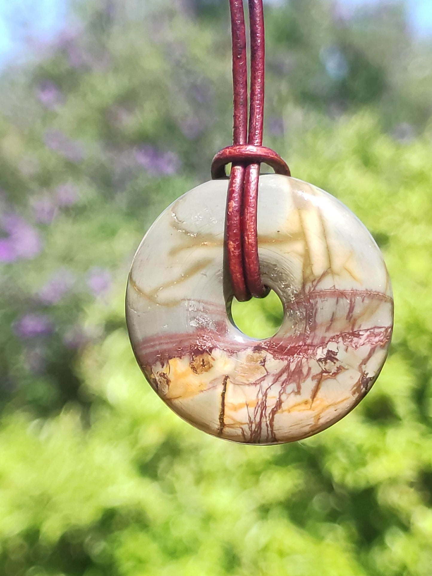 Picasso Jaspis 30mm Donut Edelstein Kette HIPPIE GOA Boho Ethno Nature Donut Schutzsymbol Heilstein Sammler Unikat Mann Frau Er Sie Geschenk
