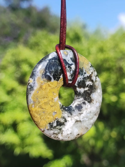 Ocean Jaspis bunt ~ Edelstein Kette Donut 40mm Ozean Natur Heilstein Rarität Kristalle Schmuck Anhänger Geschenk Er Sie Frau Mann Rarität