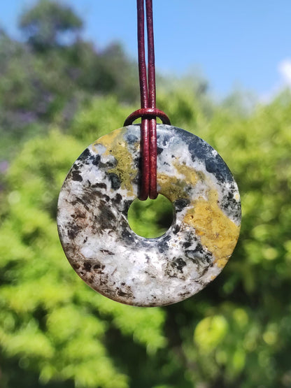 Ocean Jaspis bunt ~ Edelstein Kette Donut 40mm Ozean Natur Heilstein Rarität Kristalle Schmuck Anhänger Geschenk Er Sie Frau Mann Rarität