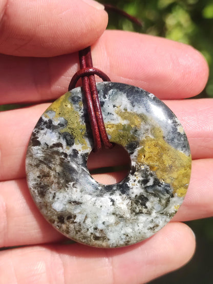 Ocean Jaspis bunt ~ Edelstein Kette Donut 40mm Ozean Natur Heilstein Rarität Kristalle Schmuck Anhänger Geschenk Er Sie Frau Mann Rarität