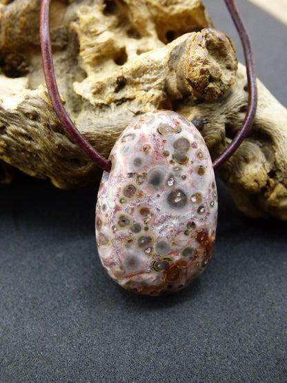 Collier pendentif en jaspe léopard rouge - pierre précieuse HIPPIE GOA Boho Ethno pierre de guérison naturelle rareté cristal cadeau lui elle homme femme bijoux