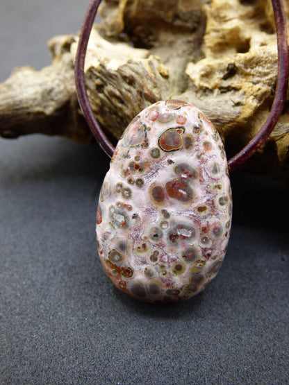 Collier pendentif en jaspe léopard rouge - pierre précieuse HIPPIE GOA Boho Ethno pierre de guérison naturelle rareté cristal cadeau lui elle homme femme bijoux