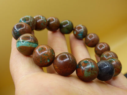Bracelet en perles d'opale de 12 mm - Pierre précieuse *Unique* Pierre de guérison naturelle Cristal Chakra Cadeau rare pour hommes et femmes, Multicolore, Rouge, Bleu