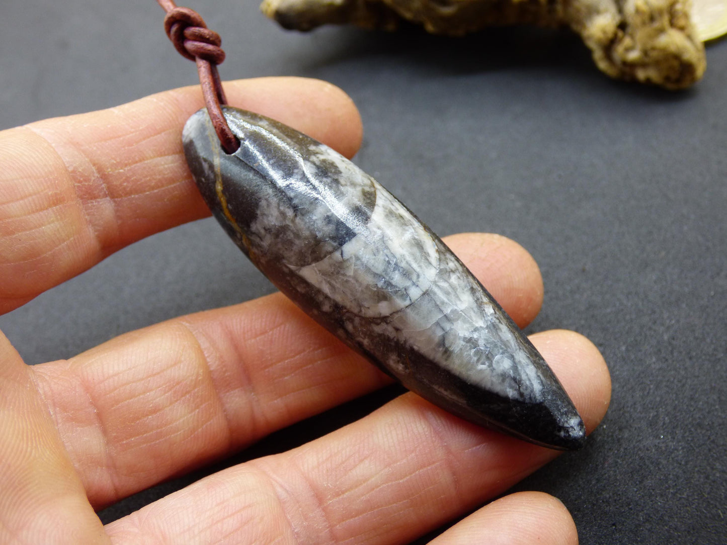 Orthoceras Fossil ~ Collier de pierres précieuses ~HIPPIE ~GOA ~Boho ~Ethno ~Nature ~Pierre de guérison
