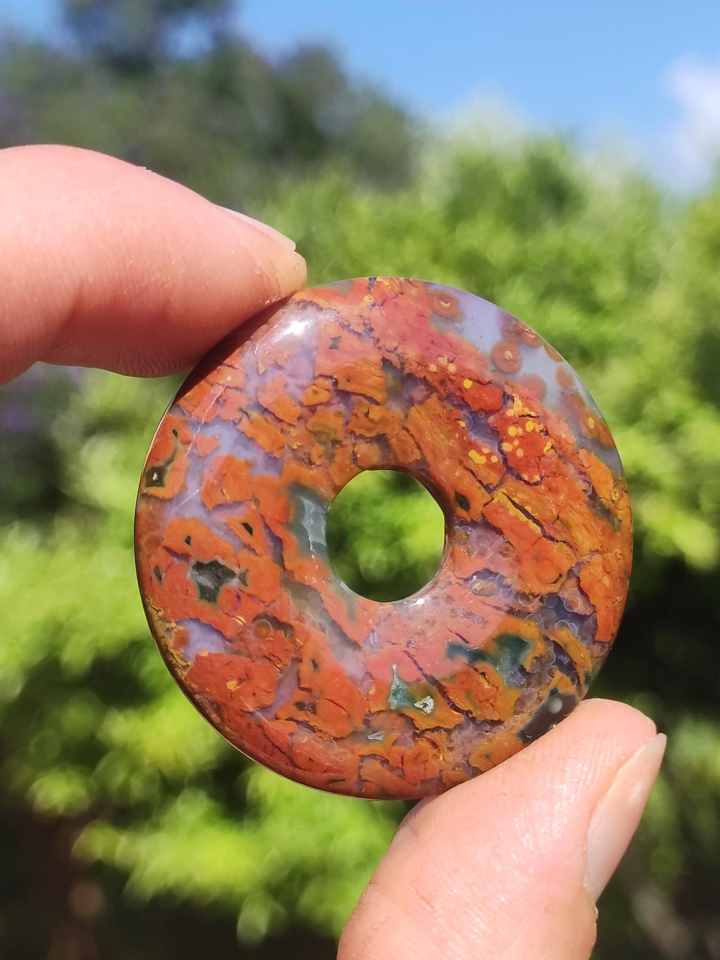 Jaspe océanique multicolore ~ Collier en pierre précieuse Donut 40mm Océan Pierre naturelle Pierre de guérison Rareté Bijoux en cristal Pendentif Cadeau Elle Lui Femme Homme Rareté