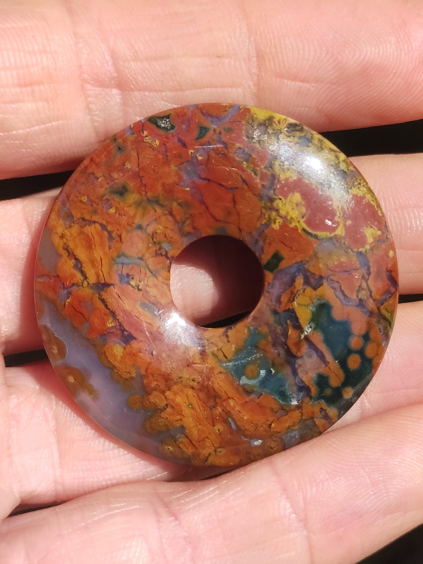Jaspe océanique multicolore ~ Collier en pierre précieuse Donut 40mm Océan Pierre naturelle Pierre de guérison Rareté Bijoux en cristal Pendentif Cadeau Elle Lui Femme Homme Rareté