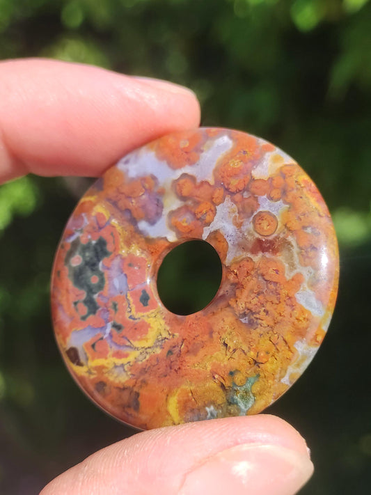 Ocean Jasper colorful ~ Gemstone Necklace Donut 40mm Ocean Natural Healing Stone Rarity Crystals Jewelry Pendant Gift Her Him Woman Man Rarity
