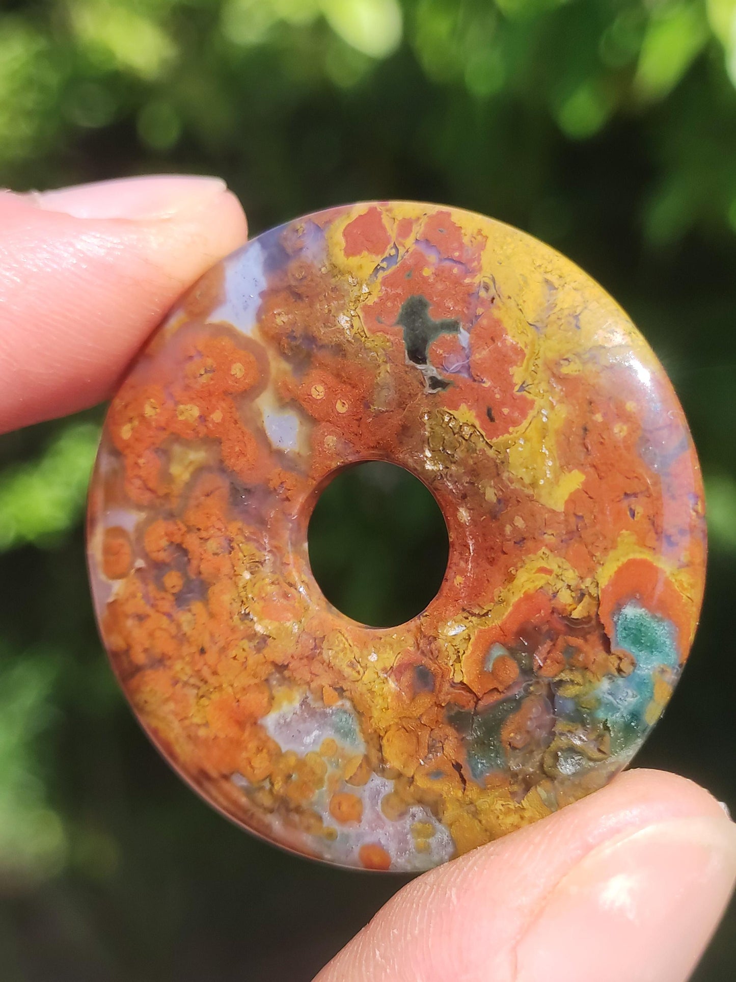 Jaspe Océan multicolore ~ Collier de pierres précieuses Donut 40mm Océan Pierre naturelle Pierre de guérison Rareté Cristaux Bijoux Pendentif Cadeau Elle Lui Femme Homme Rareté