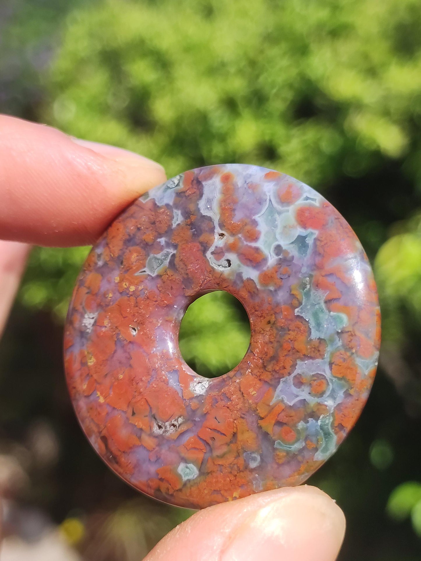 Ocean Jaspis bunt ~ Edelstein Kette Donut 40mm Ozean Natur Heilstein Rarität Kristalle Schmuck Anhänger Geschenk Er Sie Frau Mann Rarität