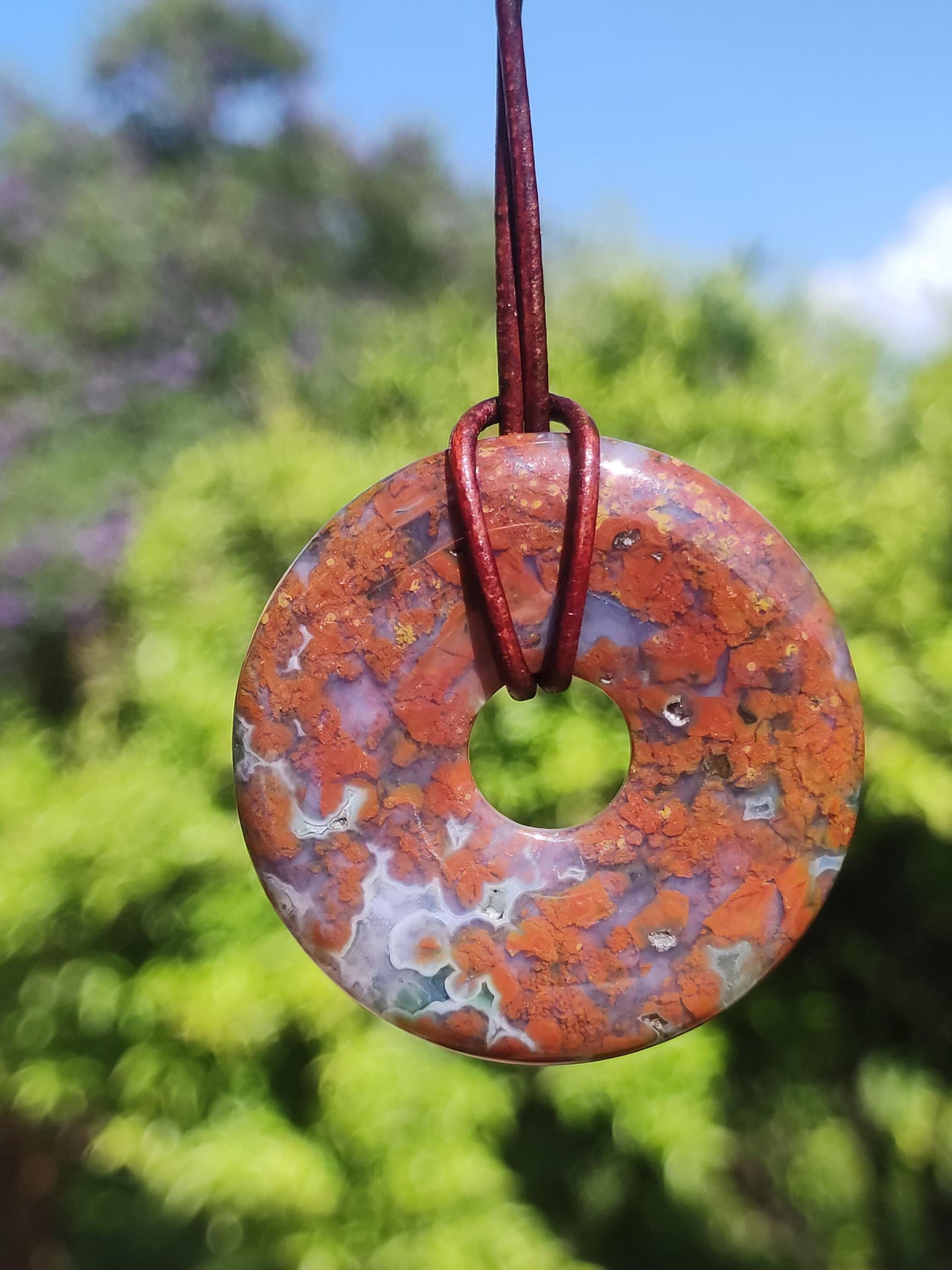 Ocean Jaspis bunt ~ Edelstein Kette Donut 40mm Ozean Natur Heilstein Rarität Kristalle Schmuck Anhänger Geschenk Er Sie Frau Mann Rarität