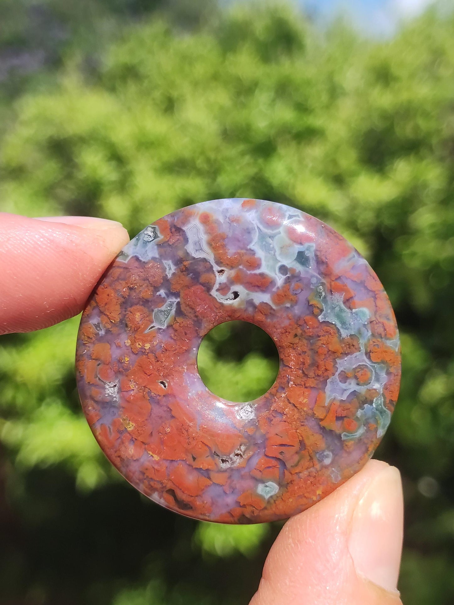 Ocean Jaspis bunt ~ Edelstein Kette Donut 40mm Ozean Natur Heilstein Rarität Kristalle Schmuck Anhänger Geschenk Er Sie Frau Mann Rarität