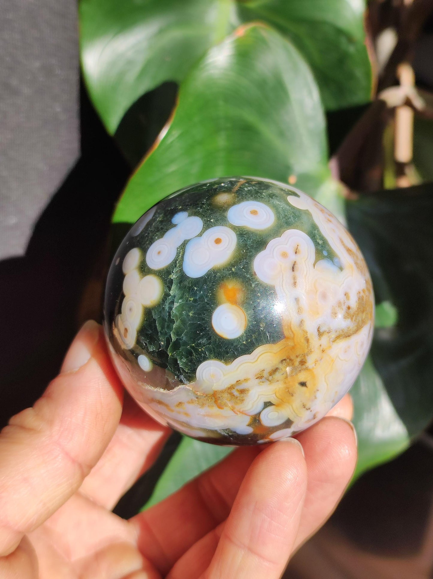 8 Adern Ocean Jaspis Orbicular grün weiß - Edelstein Kugel Natur Heilstein Deko Kristall Geschenk Er Sie Mann Frau Wohnung Energie Selten