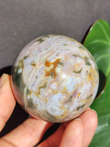 8 billes d'Océan Jaspe Orbiculaires vert blanc - Sphère en pierre précieuse naturelle de guérison pour la décoration, cadeau pour homme femme, appartement, énergie, rare