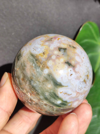 8 billes d'Océan Jaspe Orbiculaires vert blanc - Sphère en pierre précieuse naturelle de guérison pour la décoration, cadeau pour homme femme, appartement, énergie, rare
