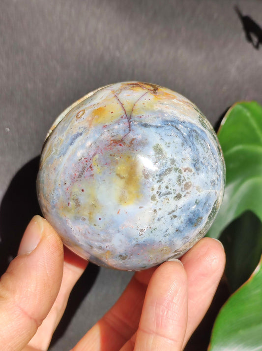 XL 8 Adern Ocean Jaspis Orbicular weiß blau grün - Edelstein Kugel Rarität Natur Heilstein Deko Kristall Geschenk Er Sie Mann Frau Selten