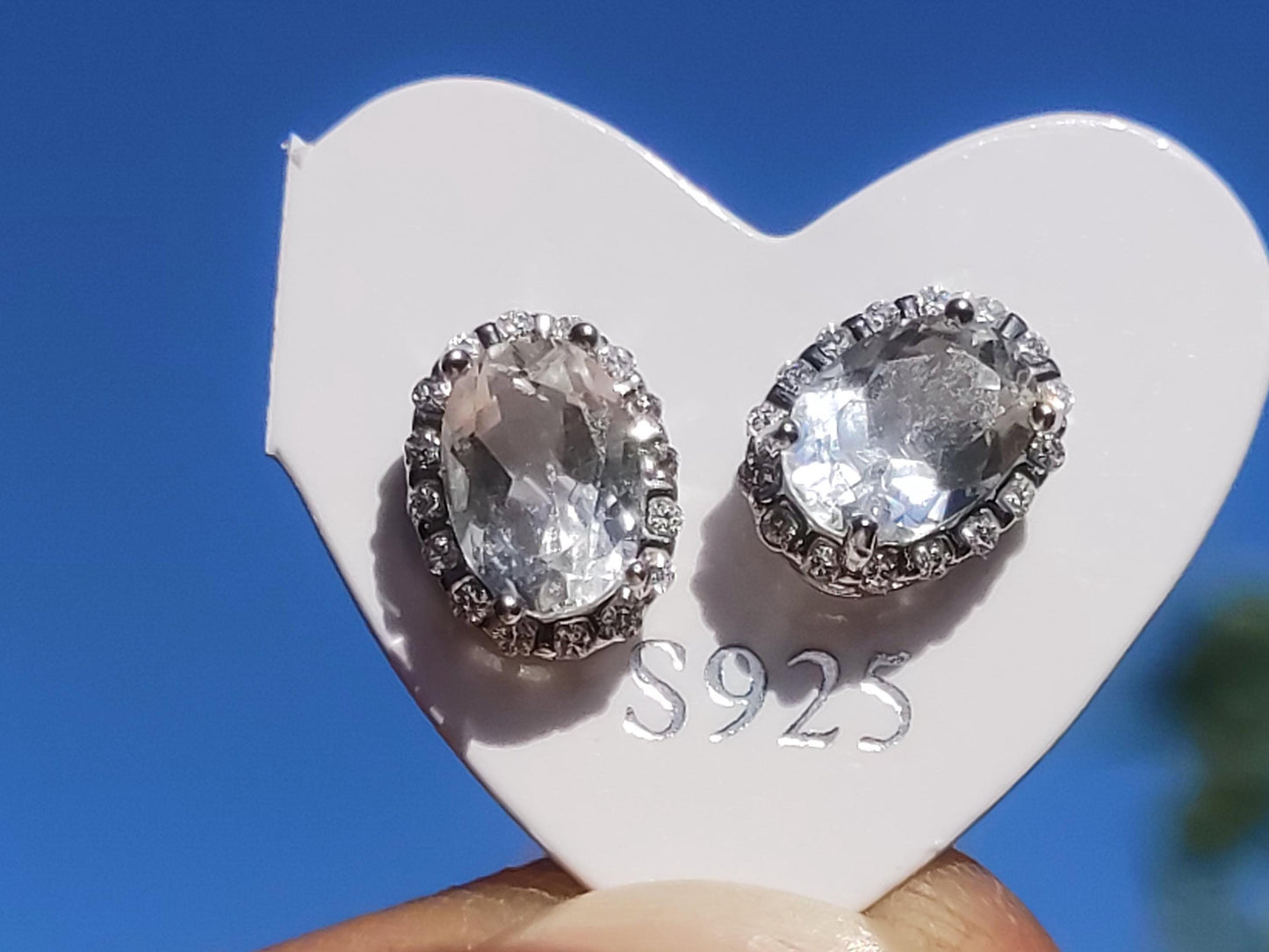 Clear Quarz / Bergkristall AAA - 925 Sterling Silber bunt Ohrstecker Ohrringe Edelstein Heilstein Energie Frau Geschenk Schmuck Edel Rarität