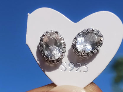 Clear Quarz / Bergkristall AAA - 925 Sterling Silber bunt Ohrstecker Ohrringe Edelstein Heilstein Energie Frau Geschenk Schmuck Edel Rarität