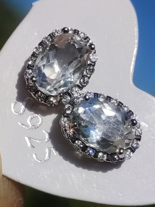 Quartz clair / Cristal de roche AAA - Argent sterling 925 boucles d'oreilles colorées clous pierre précieuse pierre de guérison énergie femme cadeau bijoux rareté