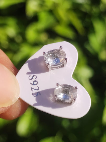Quartz clair / Cristal de roche AAA - Argent sterling 925 boucles d'oreilles colorées clous pierre précieuse pierre de guérison énergie femme cadeau bijoux rareté