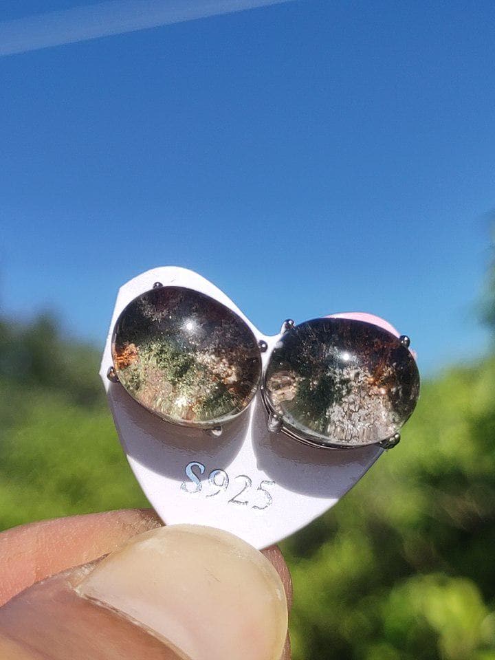 Garden Phantom Quartz AAA - 925 Sterling Silver Colorful Stud Earrings Gemstone Healing Stone Energy Women Gift Jewelry Precious Rarity