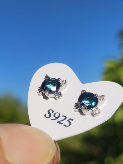 Topaze Topaze bleu foncé clous d'oreilles chats Cat 925 Argent Sterling AAA Rareté Bijoux Femme Boucles d'oreilles Pierre précieuse Pierre de guérison Cadeau Bijoux Edel
