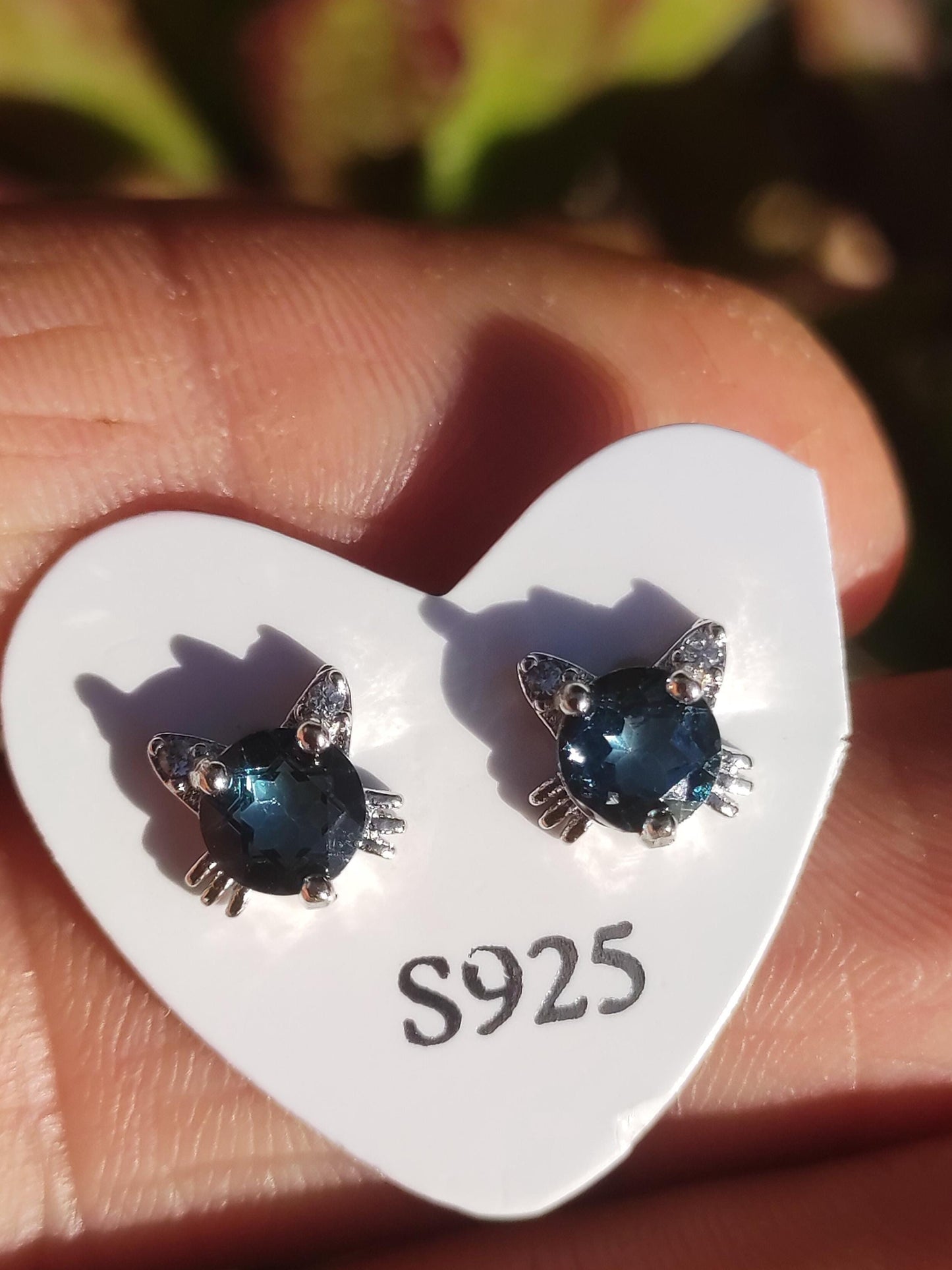 Topaze Topaze bleu foncé clous d'oreilles chats Cat 925 Argent Sterling AAA Rareté Bijoux Femme Boucles d'oreilles Pierre précieuse Pierre de guérison Cadeau Bijoux Edel