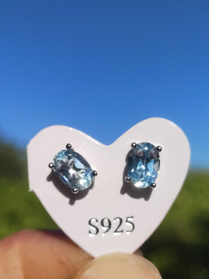 Topaz Topas hellblau Ohrstecker 925 Sterling Silber AAA Rarität Schmuck Frau Ohrringe Edelstein Heilstein Geschenk Schmuck Edel